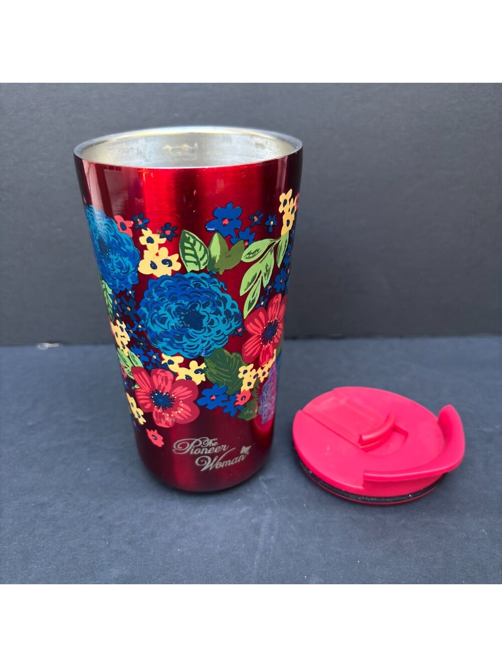 The Pioneer Woman Stainless Steel Double Wall Red Floral Tumbler W/Lid